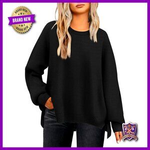 Plus Size Oversized Pullover Sweater Crewneck Side Split Casual Knit XL-5XL